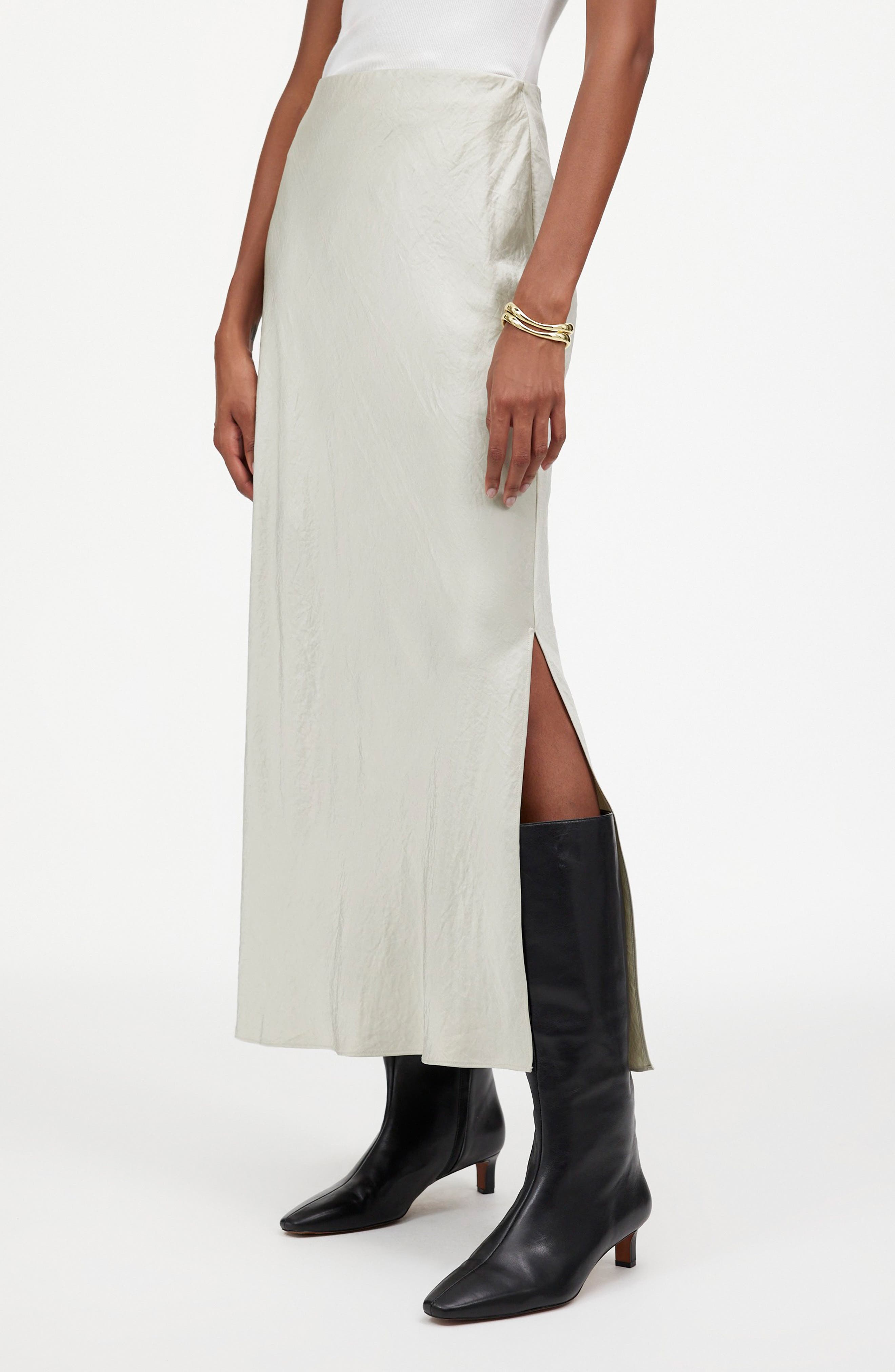 Madewell Satin Maxi Slip Skirt in Steel 