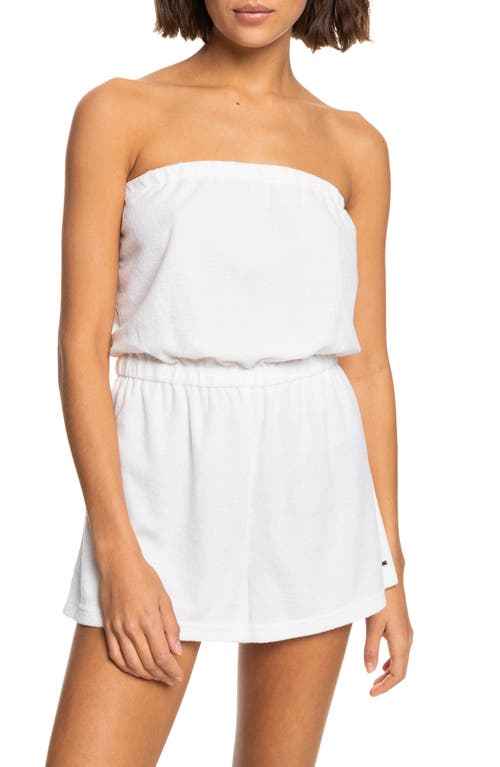 Special Feeling Strapless Terry Cloth Cover-Up Romper in White