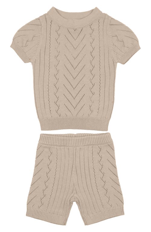 Manière Short Sleeve Pointelle Sweater & Shorts Set Sand at Nordstrom,