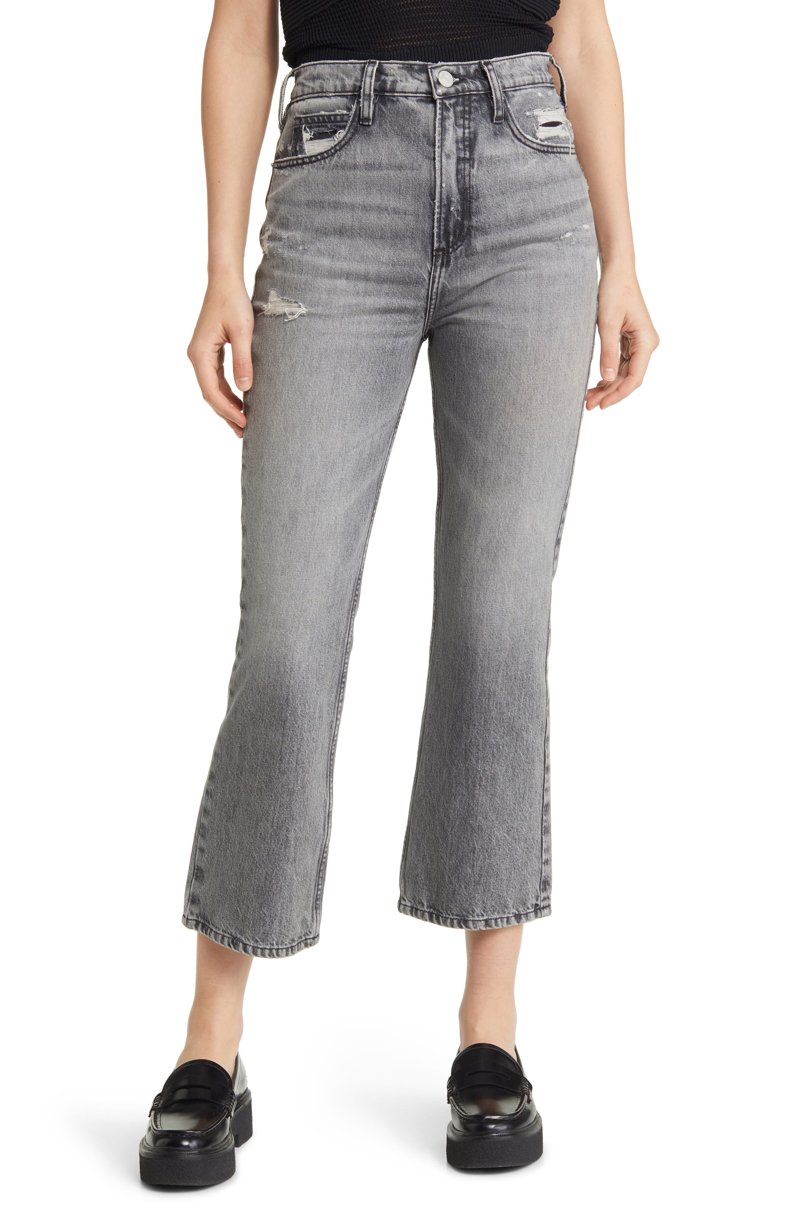 FRAME Le High 'N' Tight Crop Mini Bootcut Jeans in Kallin Rips