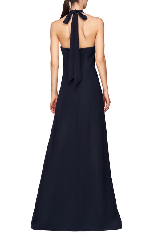 Shop Kay Unger Josephina Beaded Lace Detail Halter Neck Gown In French Navy