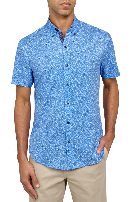 Construct Micro Paisley Short Sleeve Button-up Performance Shirt In Blue