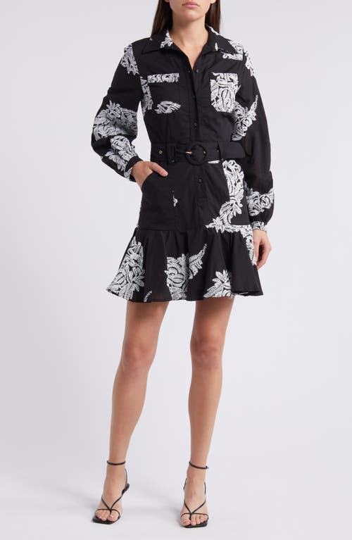 Shop Ciebon Ina Embroidered Long Sleeve Cotton Shirtdress In Black White