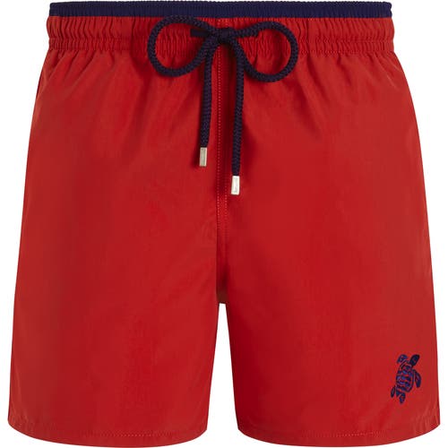 Shop Vilebrequin Solid Bicolor Length Swim Trunks In Brique