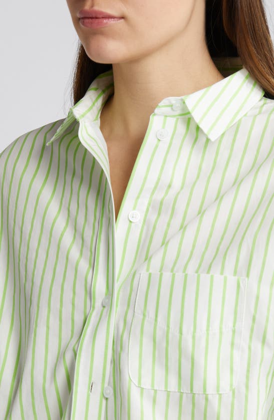 Topshop Oversize Stripe Cotton Button-up Shirt In Medium Green