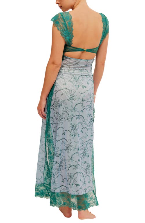 Free People Suddenly Fine Floral Print Cutout Lace Trim Nightgown In Blue Ribbon