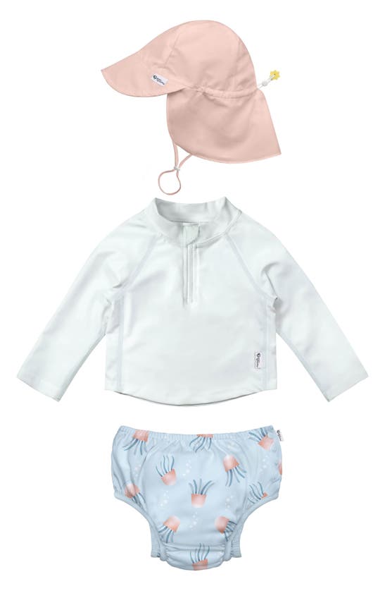 Green Sprouts Babies' Long Sleeve Two-piece Rashguard Swimsuit & Sun Hat Set In Light Blue Jellyfish