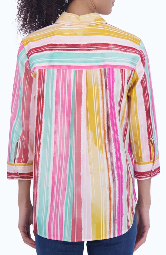 Foxcroft Watercolor Stripe Non-iron Cotton Button-up Shirt In Multi Stripe