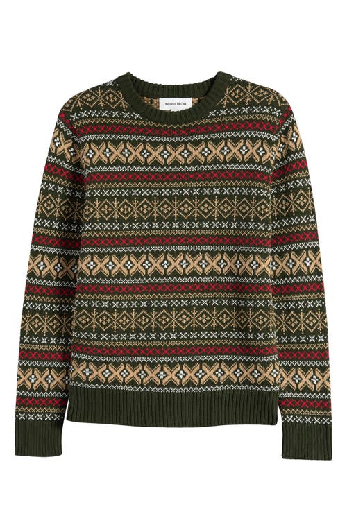 Shop Nordstrom Kids' Fair Isle Cotton Crewneck Sweater In Green Kombu Geo Fairisle