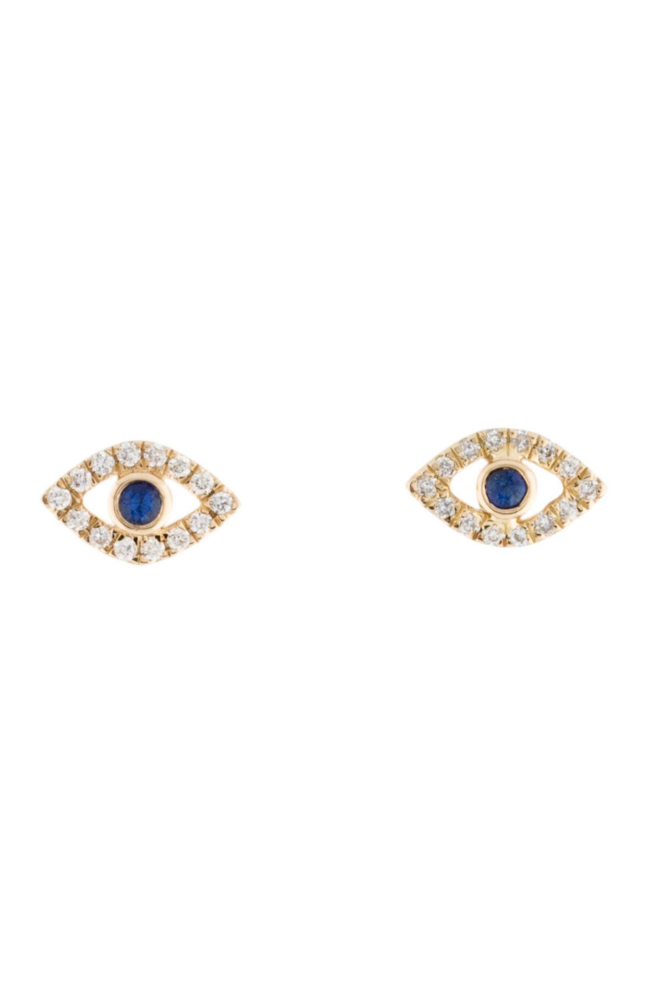 Adornia Fine 14k Yellow Gold Diamond & Sapphire Evil Eye Stud Earrings