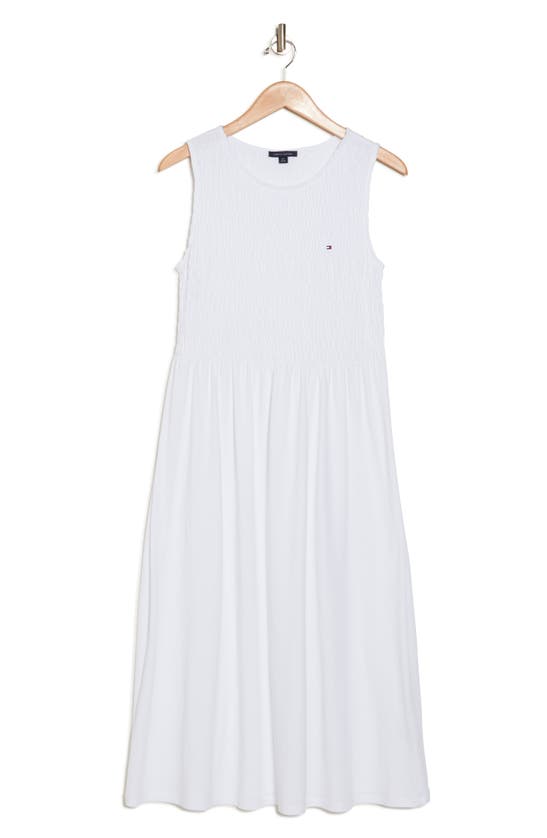 Tommy Hilfiger Smocked Fit & Flare Dress In Brght Wht