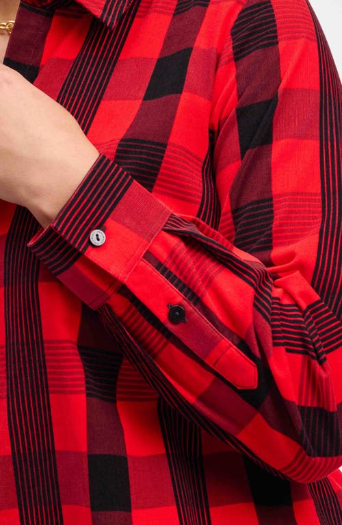 Foxcroft Haven Buffalo Check Cotton Blend Button-up Shirt In Black