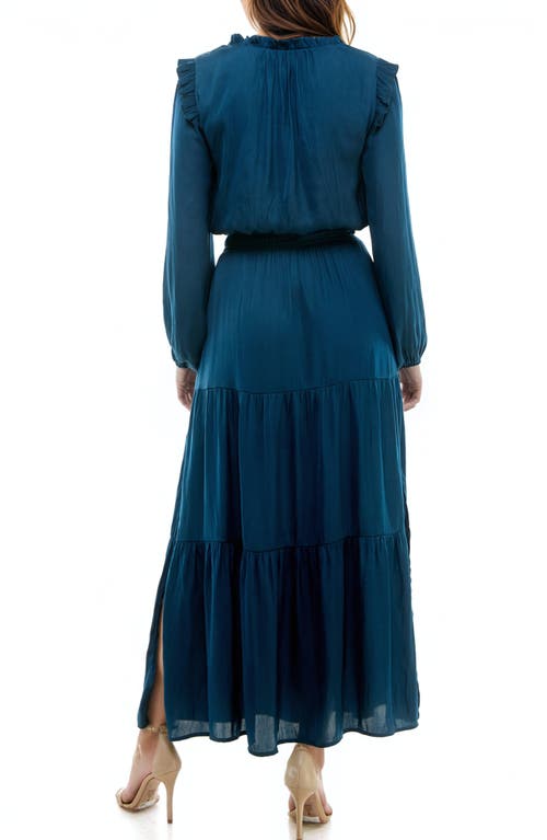 Shop Socialite Tie Neck Long Sleeve Maxi Dress In Navy