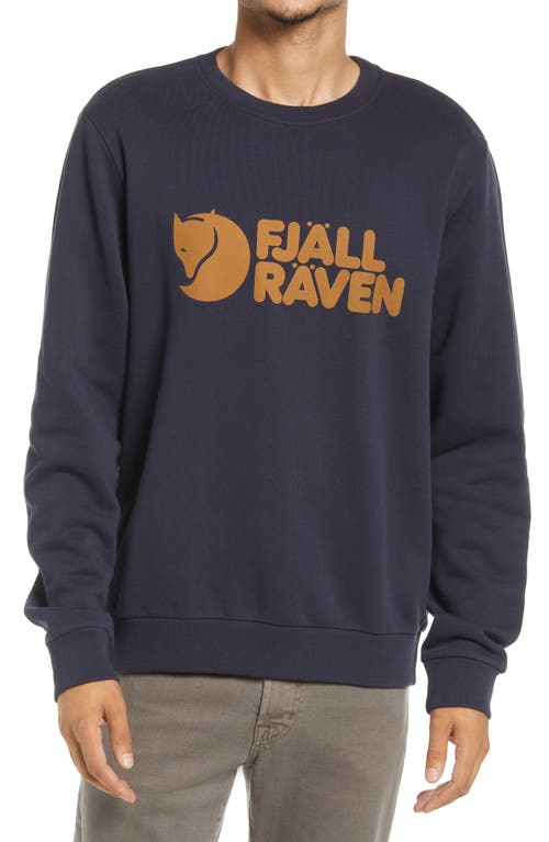 Fjällräven Men's Logo Organic Cotton Graphic Sweatshirt in Dark Navy