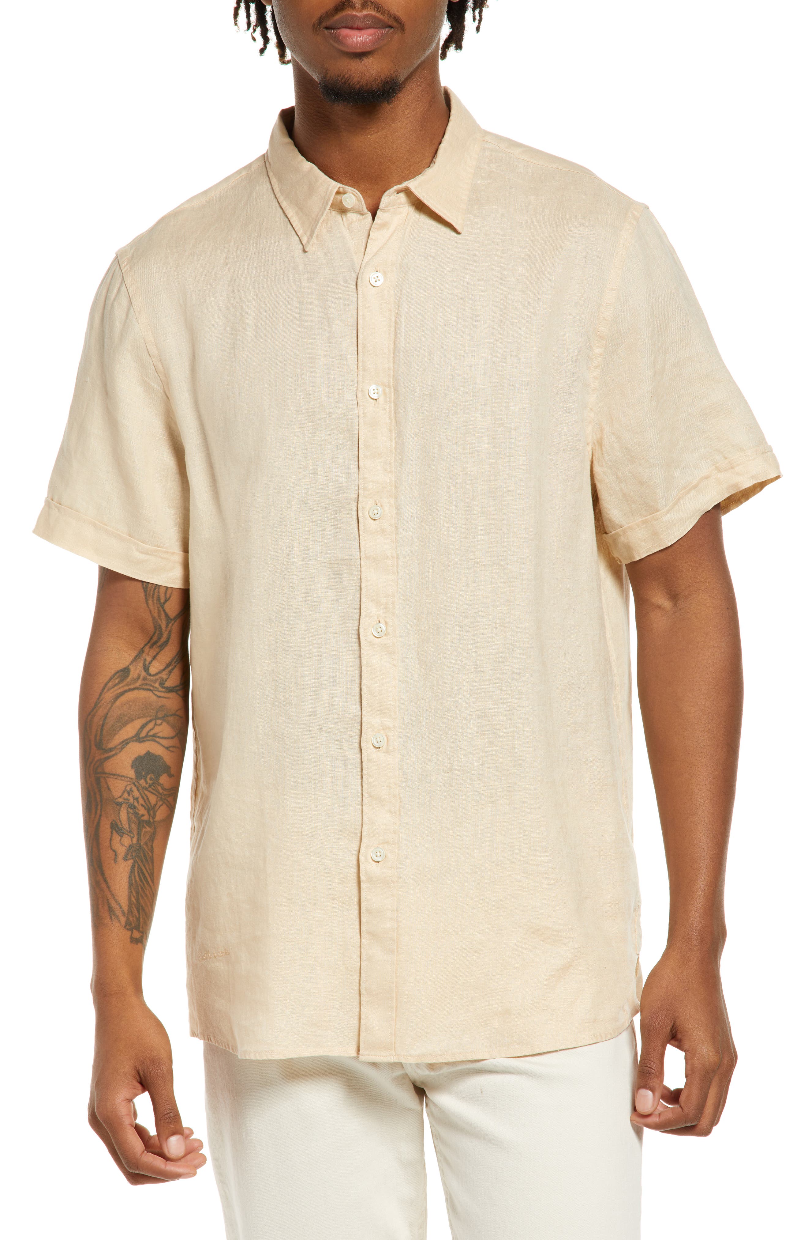 Mens Shirt Tops Summer Baggy Solid Cotton Linen Short Sleeve Button Plus Size Shirt Tops Blouse Men