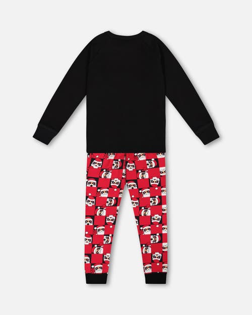 Deux Par Deux Little Boy's Organic Cotton Two Piece Pajama Set Red Printed Santa In Printed Santa Claus