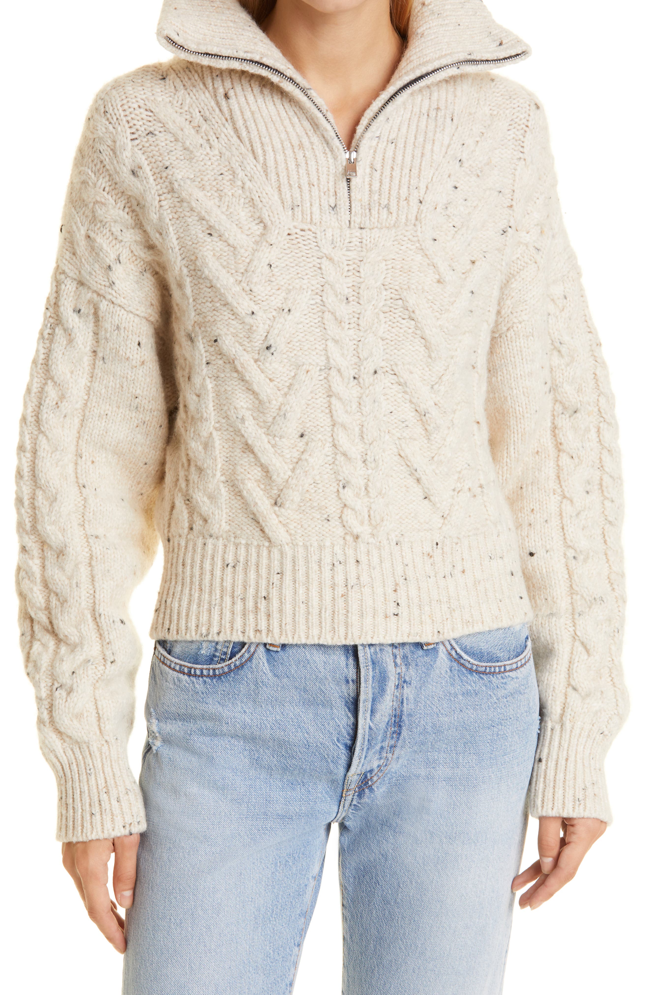 cable knit zip sweater