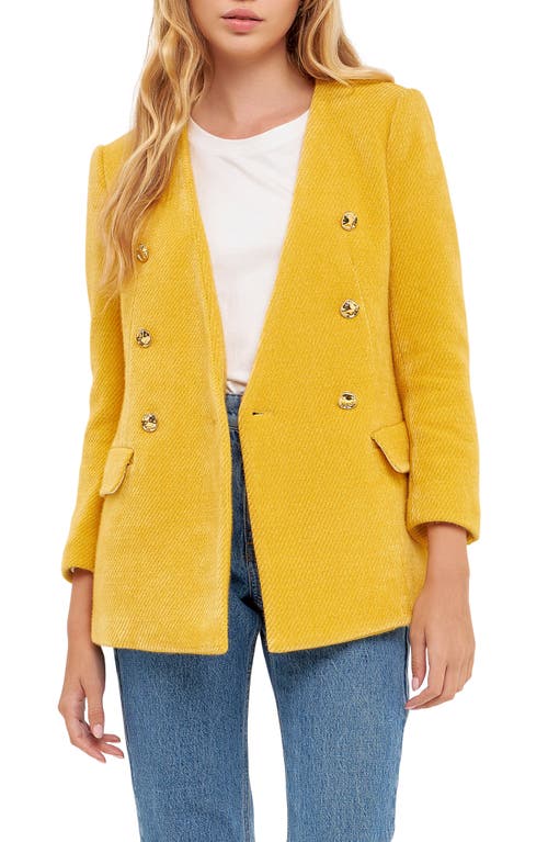 Texture Metallic Double Breasted Jacket in Yellow