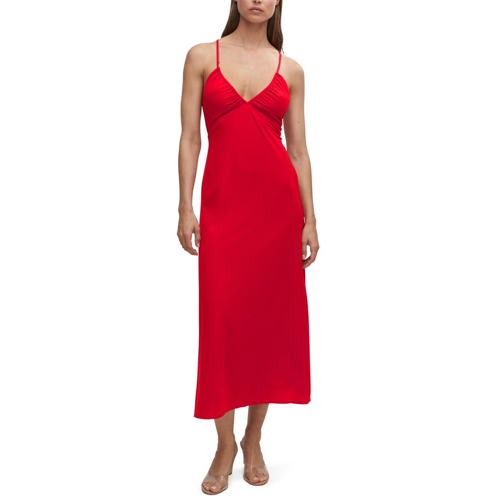Mango Ruched Sleeveless Maxi Dress In Red