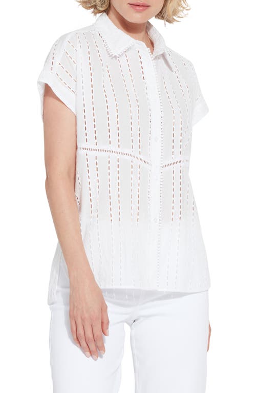Lyssé Cornet Short Sleeve Cotton Eyelet Button-Up Shirt in White