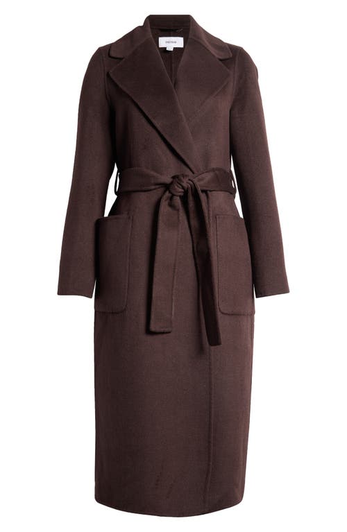 Shop Reiss Lucia Tie Waist Wool Blend Coat In Chocolate