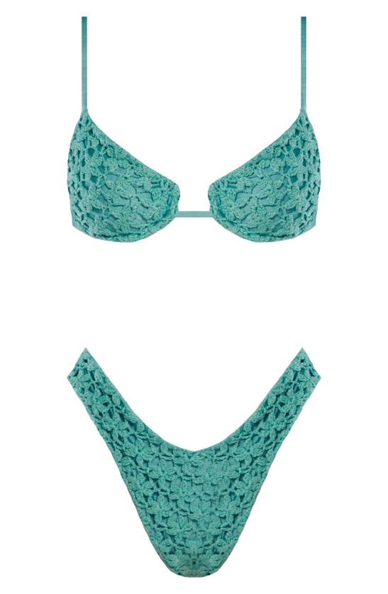 Shop Capittana Savanah Floral Crochet Bikini Top In Blue