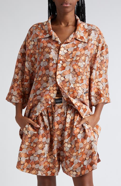 Alexander Wang Coin Print Camp Shirt in Copper at Nordstrom, Size Small