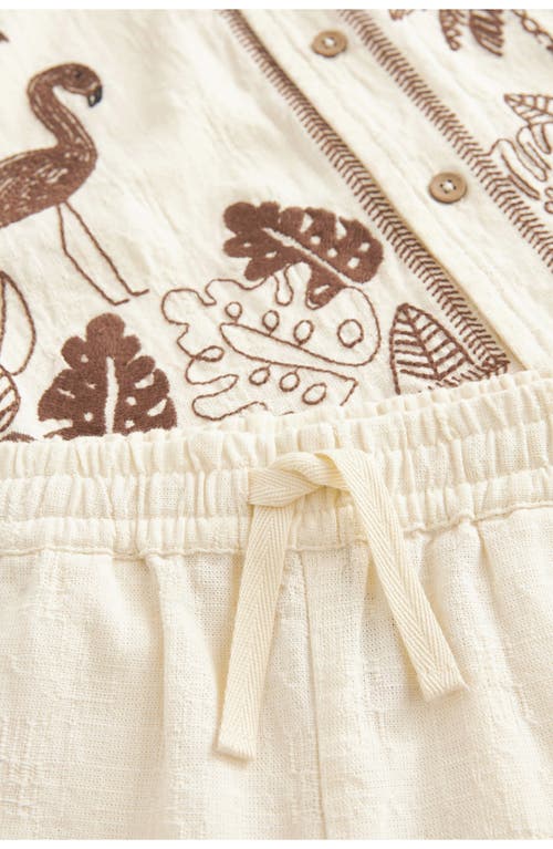 Next Kids' Flamingo Print Camp Shirt & Shorts Set In Cream