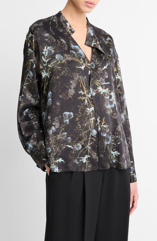 Shop Vince Thistle Silk Button-up Shirt In Aqua Shadow