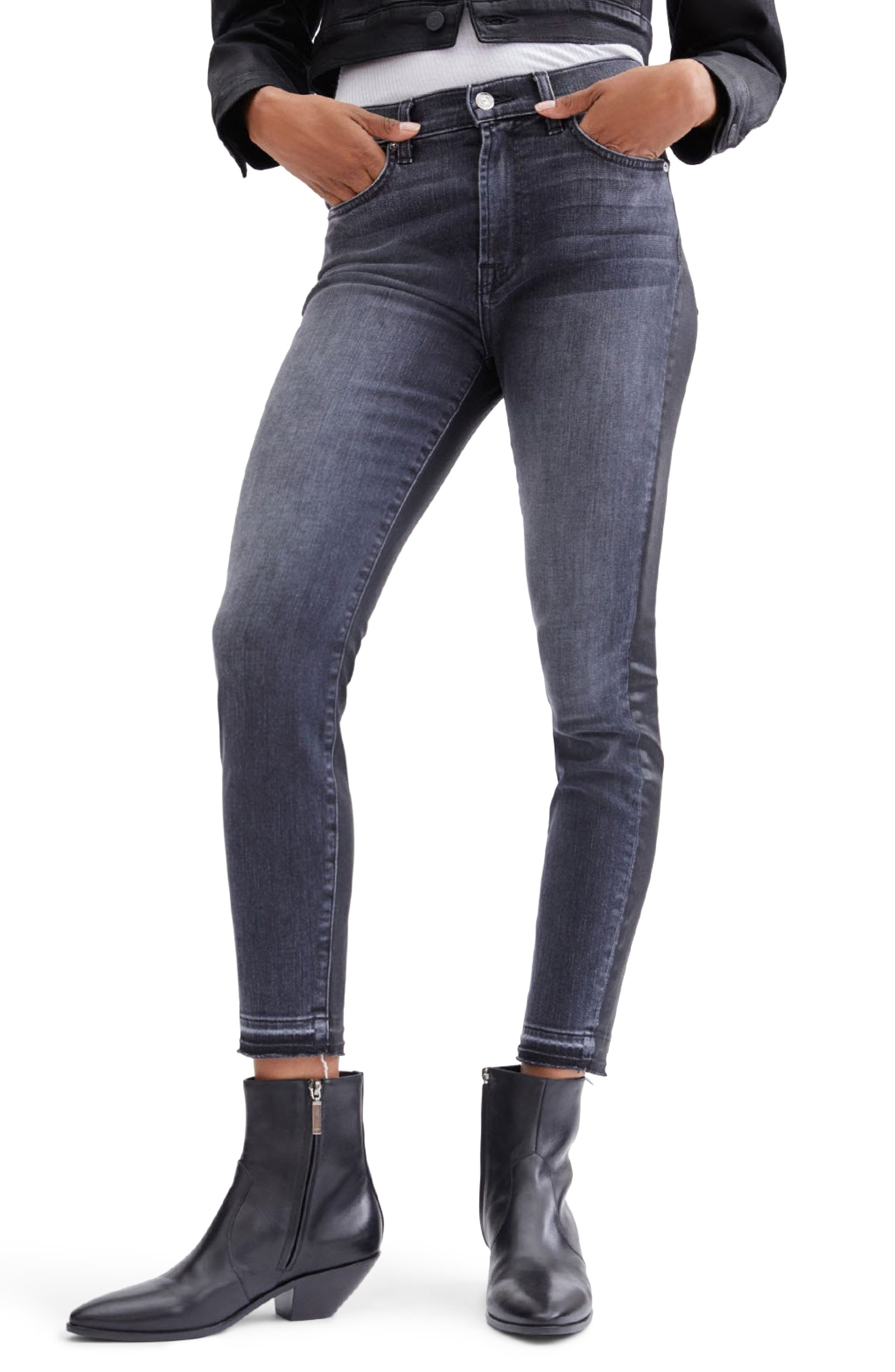 High Waist Coated Ankle Skinny Jeans 