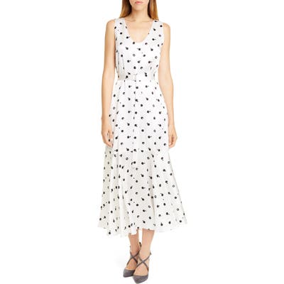 Rosetta Getty Bauhaus Dot Print Silk Charmeuse Midi Dress, White