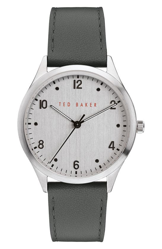 Ted Baker Manhatt Leather Strap Watch, 40mm In Silver/ White/ Grey