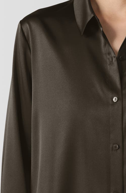 Shop Eileen Fisher Classic Collar Stretch Silk Button-up Shirt In Wren