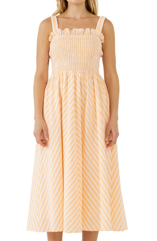 English Factory Stripe Smocked Midi Sundress In White/coral