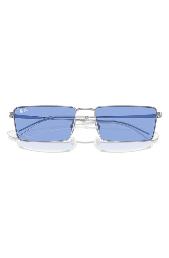 Ray Ban Emy Bio-based Sunglasses Silver Frame Blue Lenses 59-17 In Silver