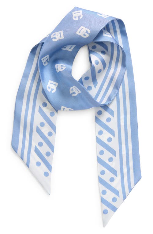 Shop Dolce & Gabbana Dolce&gabbana Logo Print Polka Dot Reversible Silk Scarf In Light Blue