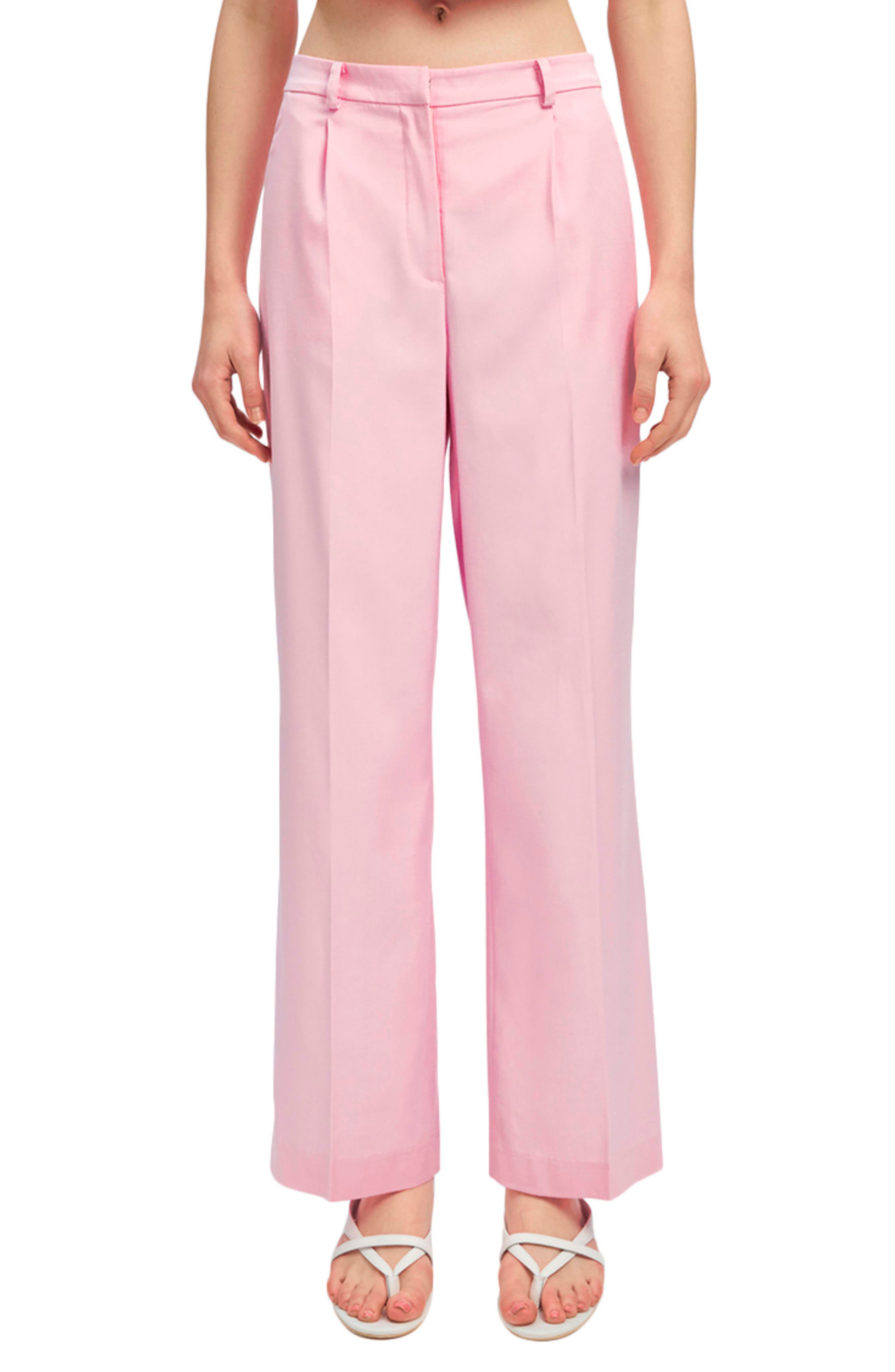 pink linen wide leg trousers