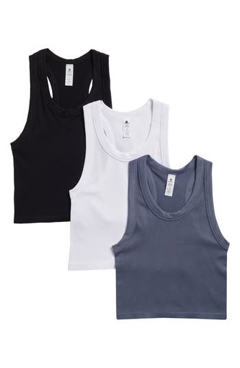 Shop 90 Degree By Reflex 3-pack Seamless Crop Tanks In Grisaille/white/black