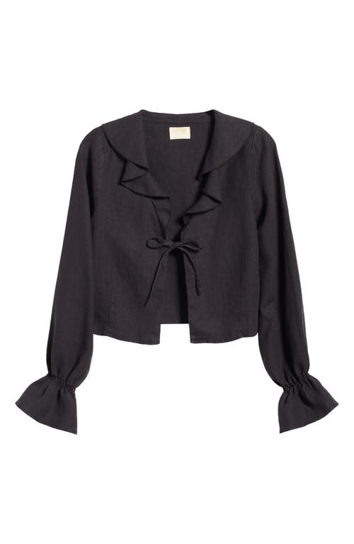 Shop Nation Ltd Camila Ruffle Tie Front Linen Top In Jet Black