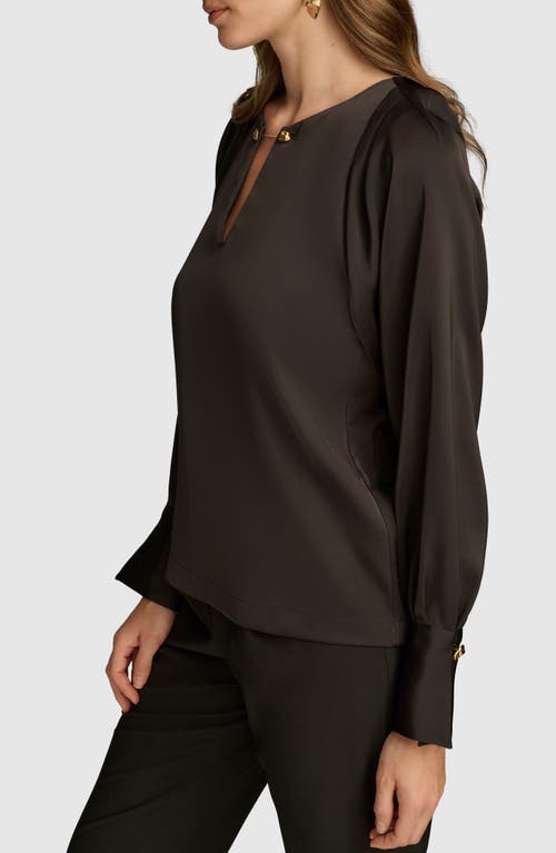 Donna Karan Chain Long Sleeve Crepe Top In Black