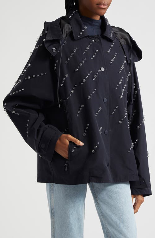 3.1 Phillip Lim Crystal Detail Hooded Cotton Blend Utility Jacket In Midnight