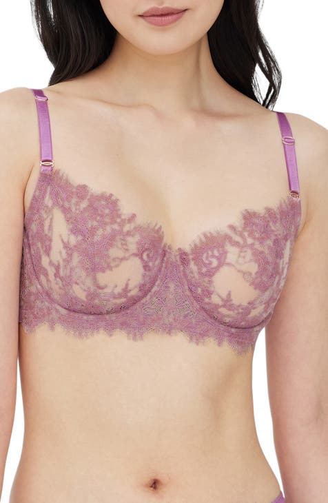 Women's Lace Sexy Lace Underwear Set Valentines Sexy Lingerie Set (Purple,  L)