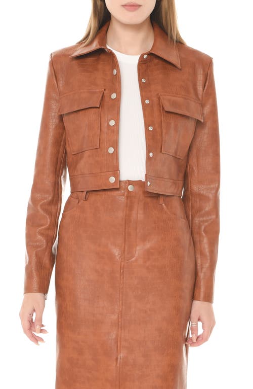 WAYF Miller Croc Embossed Faux Leather Jacket Brown at Nordstrom,