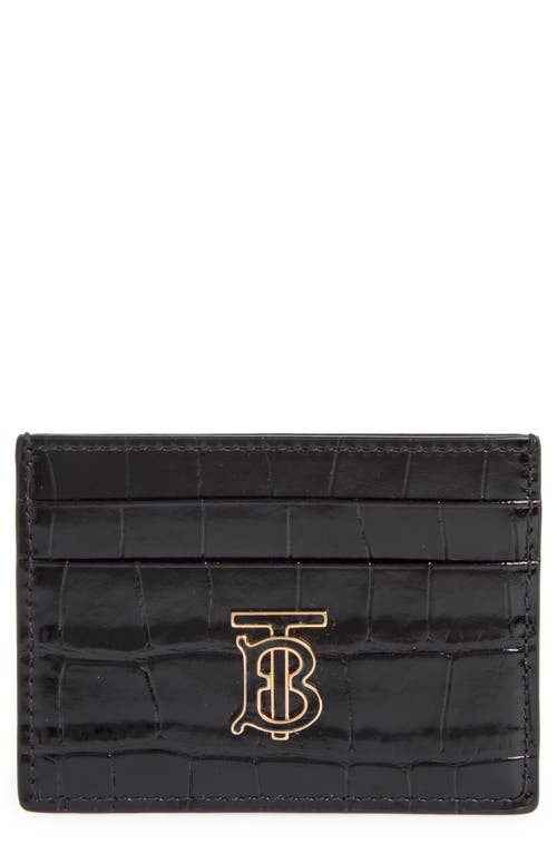 burberry TB Monogram Croc Embossed Leather Card Case in Black