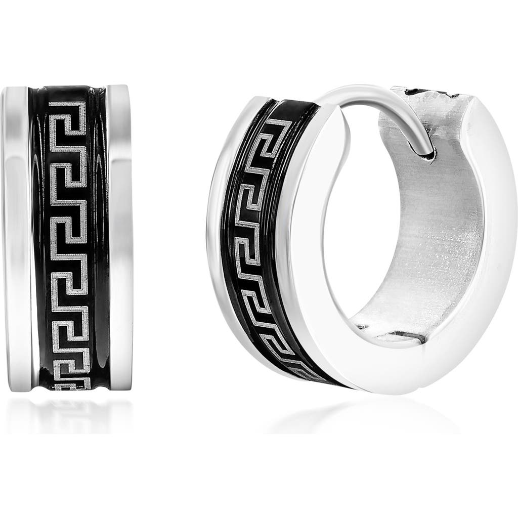 Shop Blackjack Greek Key Hoop Earrings In Black/silver