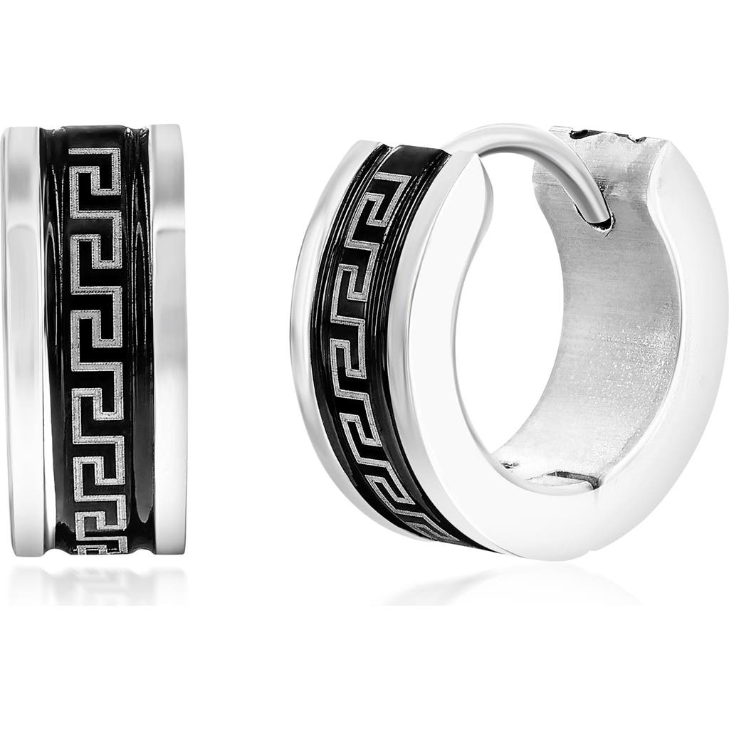 Blackjack Greek Key Hoop Earrings In Black/silver