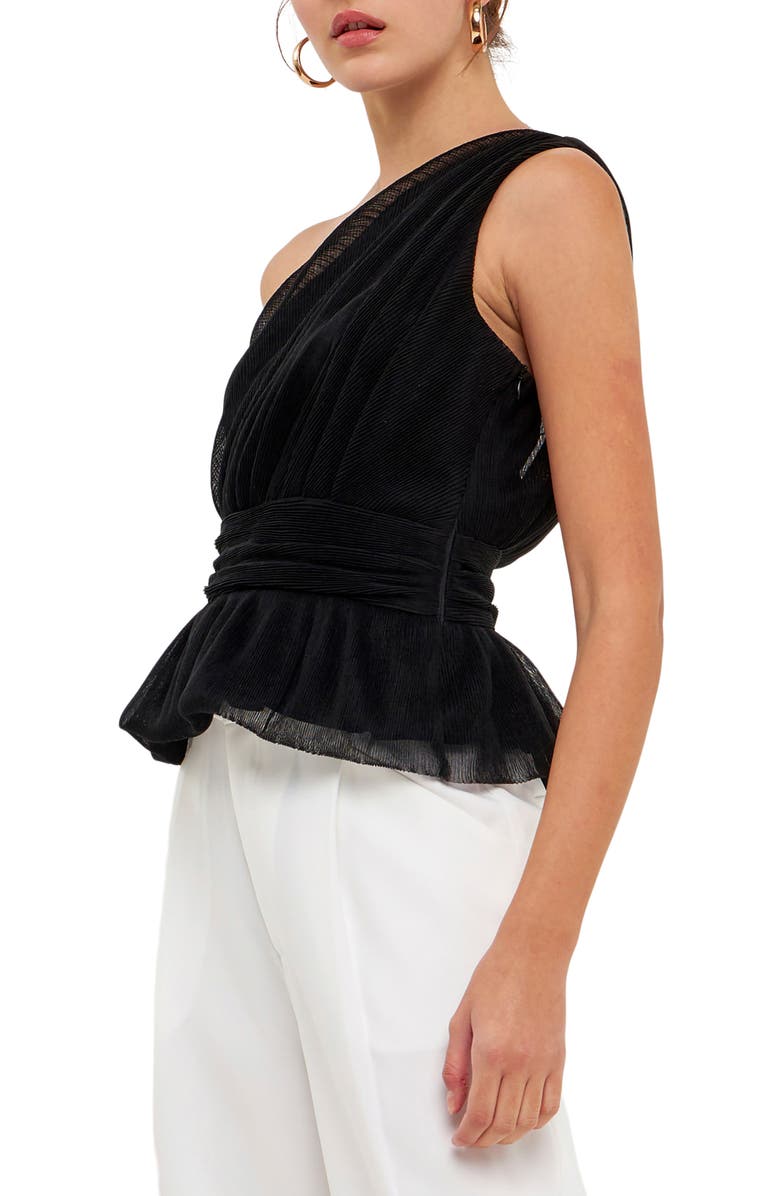 One-Shoulder Textured Tulle Top