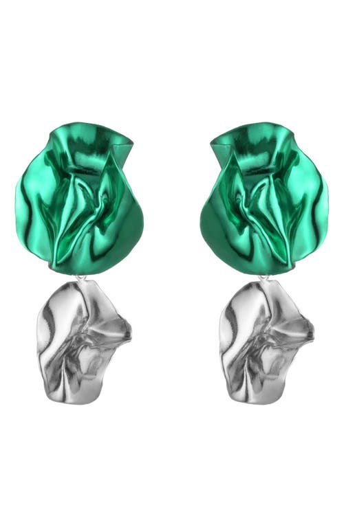 Flashback Fold Drop Earrings in Emerald - Silver