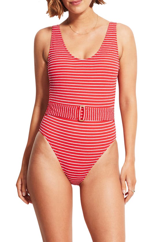 Seafolly Seaside Stripe One Piece Swimsuit In Chilli Modesens