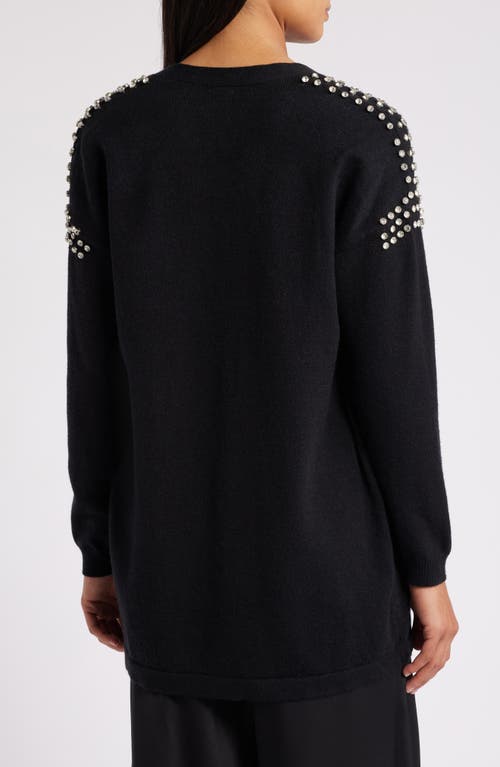 Shop Anne Klein Crystal Embellished Cardigan In Anne Black